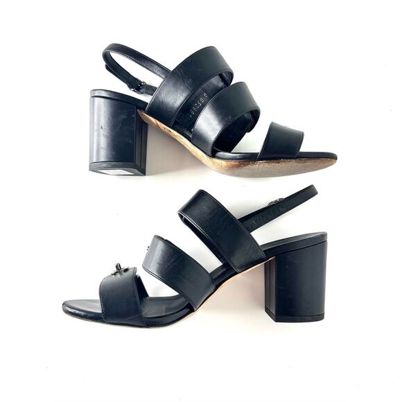 Chanel CC Logo Turnlock Black Leather Platform Heel Sandals 36.5 - Picture 4 of 8